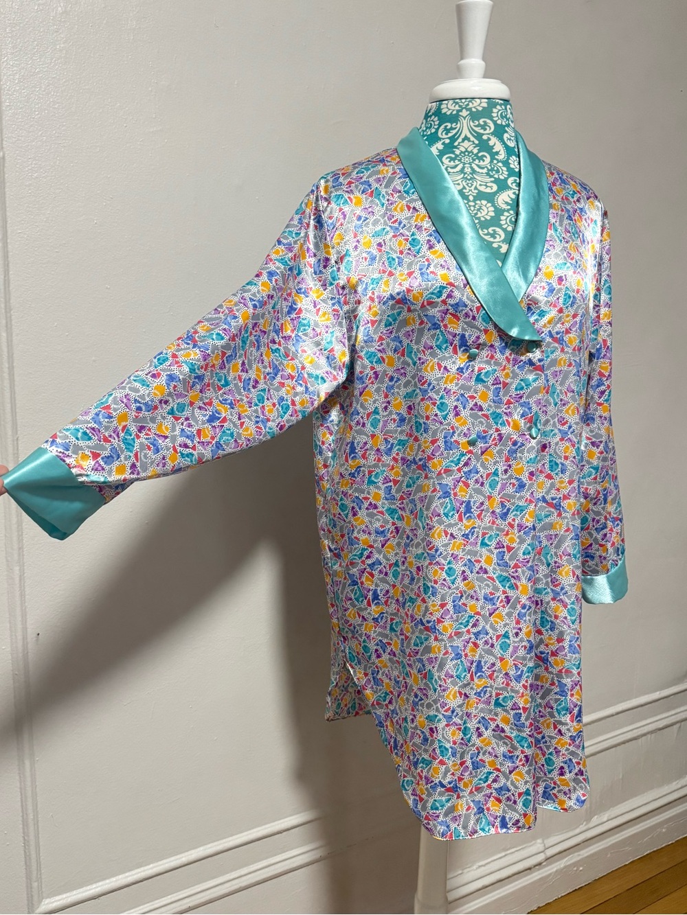 Prima Donna by Carole Hochman Vintage Teal Doublebreasted Style Pullover Pajamas